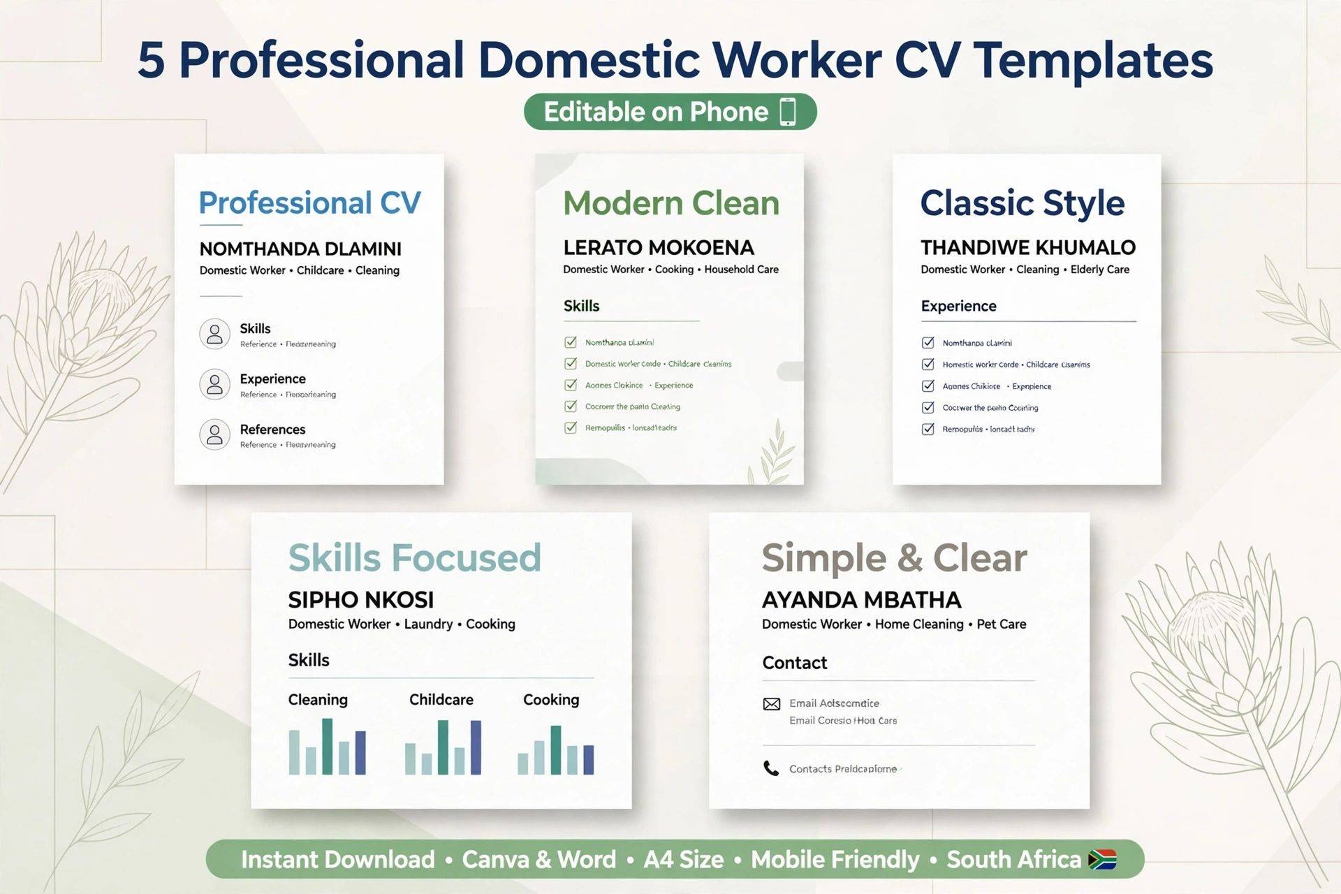 5x CV Templates - Any Job SA Bundle