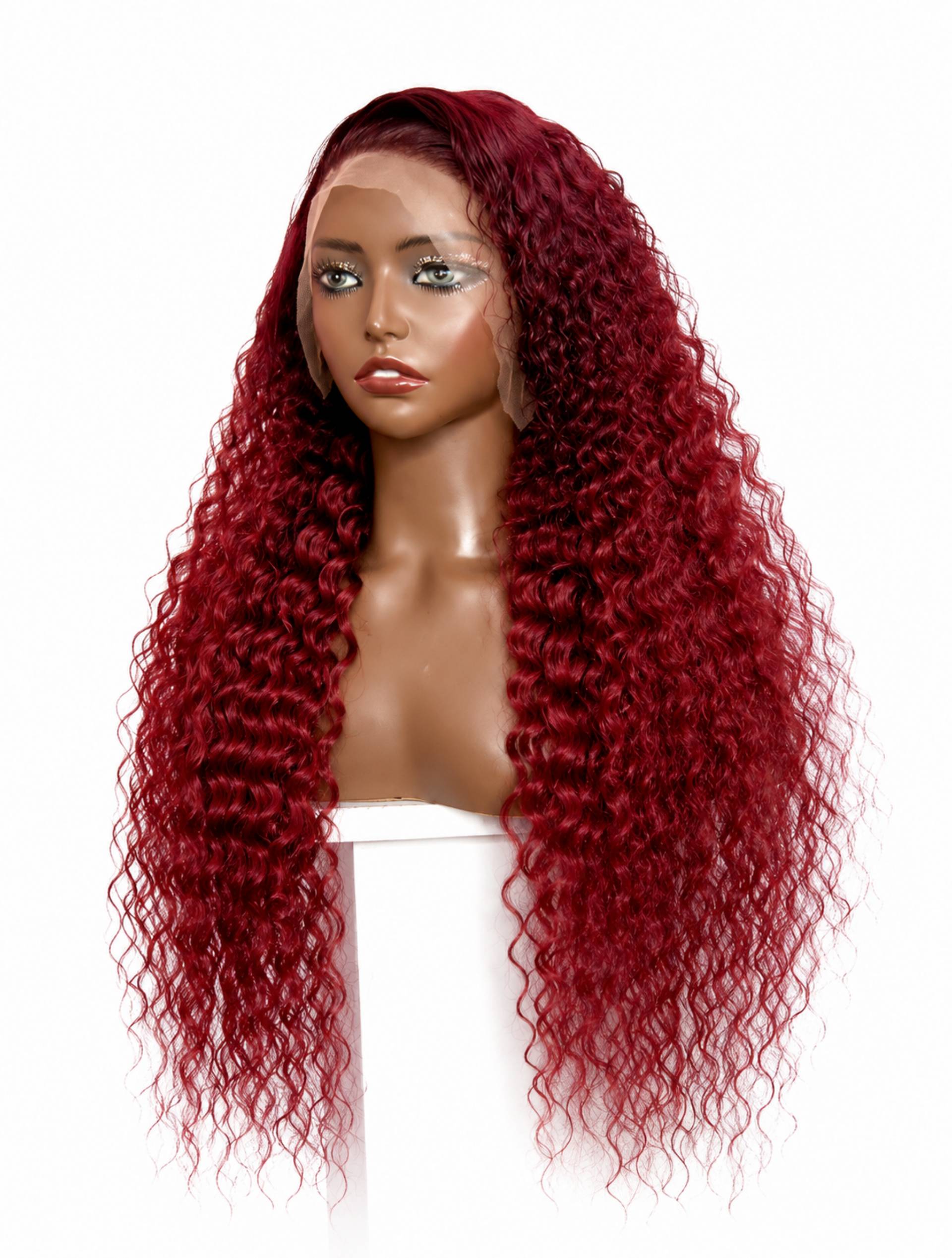 30" Full Frontal Burgundy Blended Hair Curly Unit