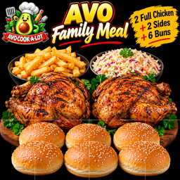 AVO Family Meal 2 Full Chickens + 2 Sides + 6 Buns
