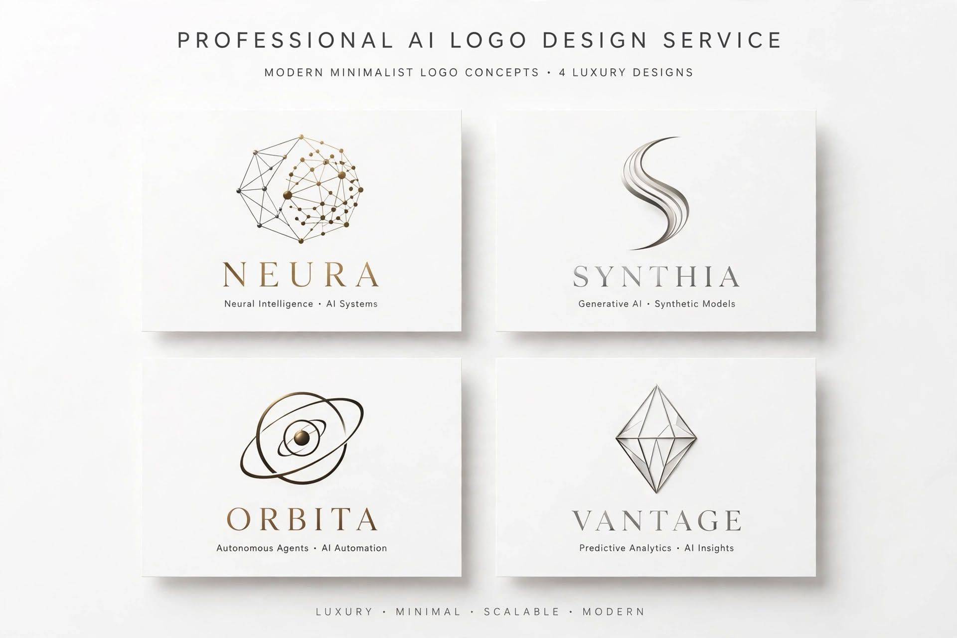 Professional AI Logo Design Service - 4 Luxury Concepts