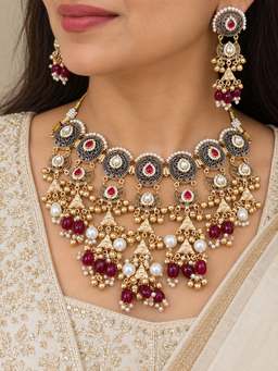Brass Jewellery hanging choker with beads and pearl