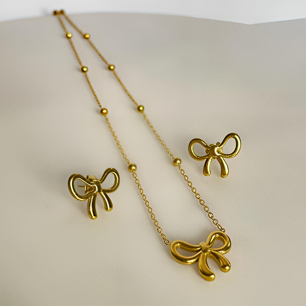 Anti Turnish Gold Plated BOW Pendant with BOW Earrings COMBO_2