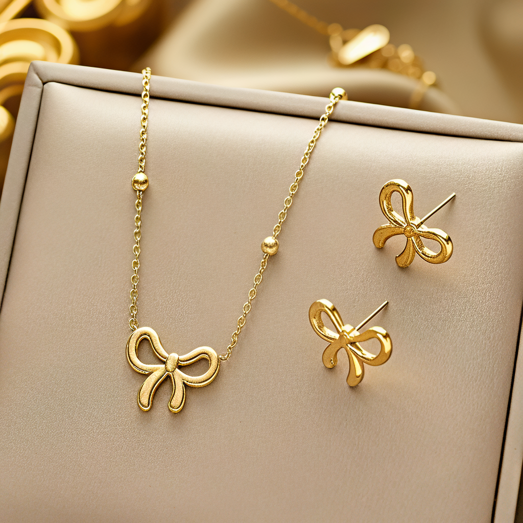 Anti Turnish Gold Plated BOW Pendant with BOW Earrings COMBO_3