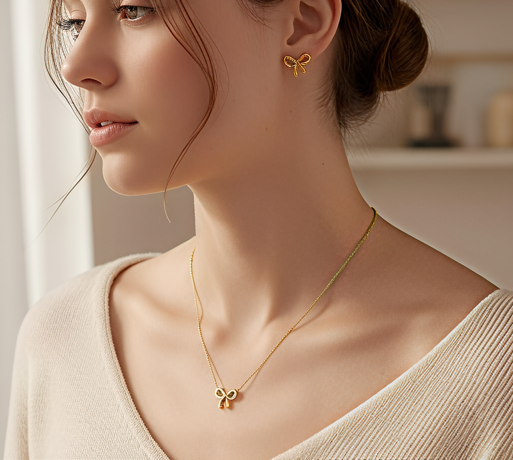 Anti Turnish Gold Plated BOW Pendant with BOW Earrings COMBO_5