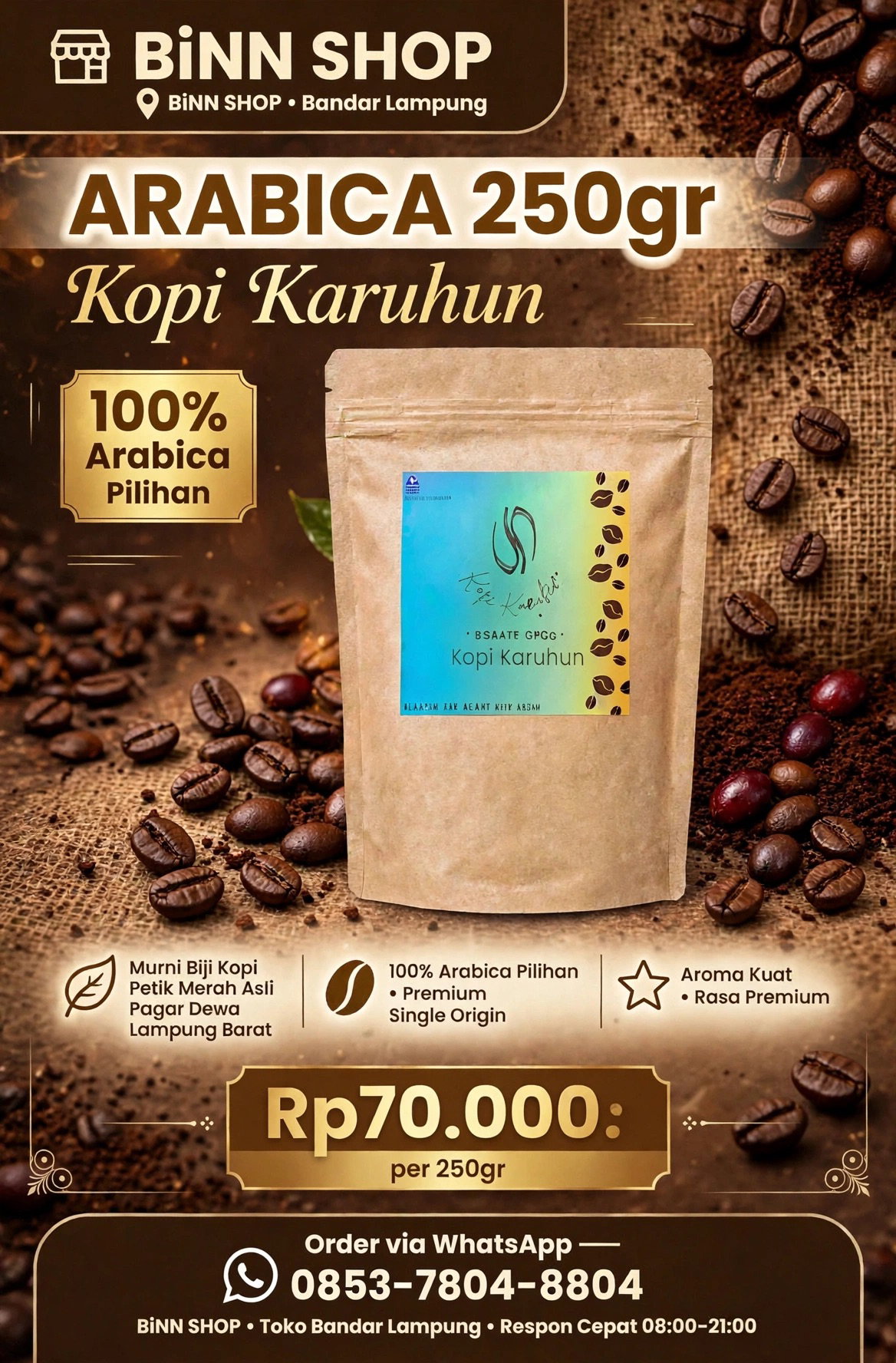 Kopi Arabica Petik Merah Lampung Barat (250gr)