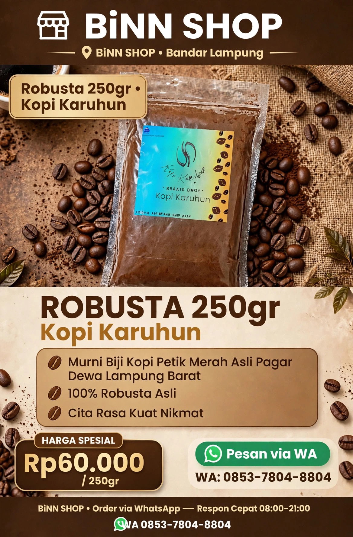 Kopi Robusta Petik Merah Lampung Barat (250gr)