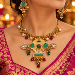 Brass Jewellery with red beads and stones