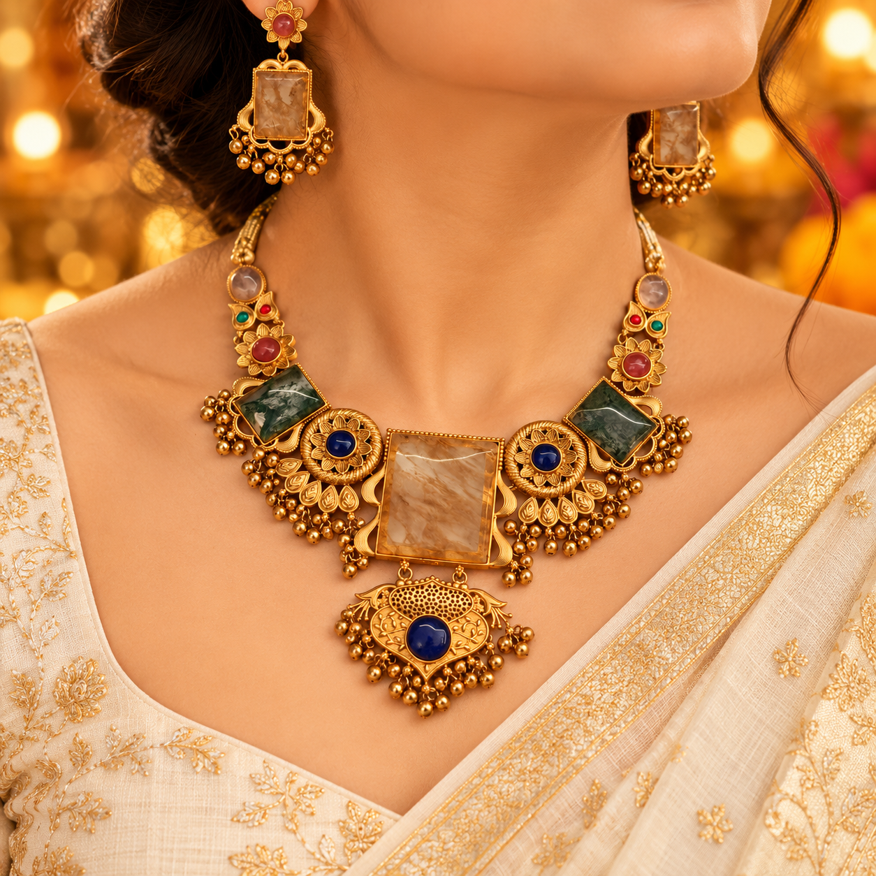 Brass Jewellery with muticolor beads and stones