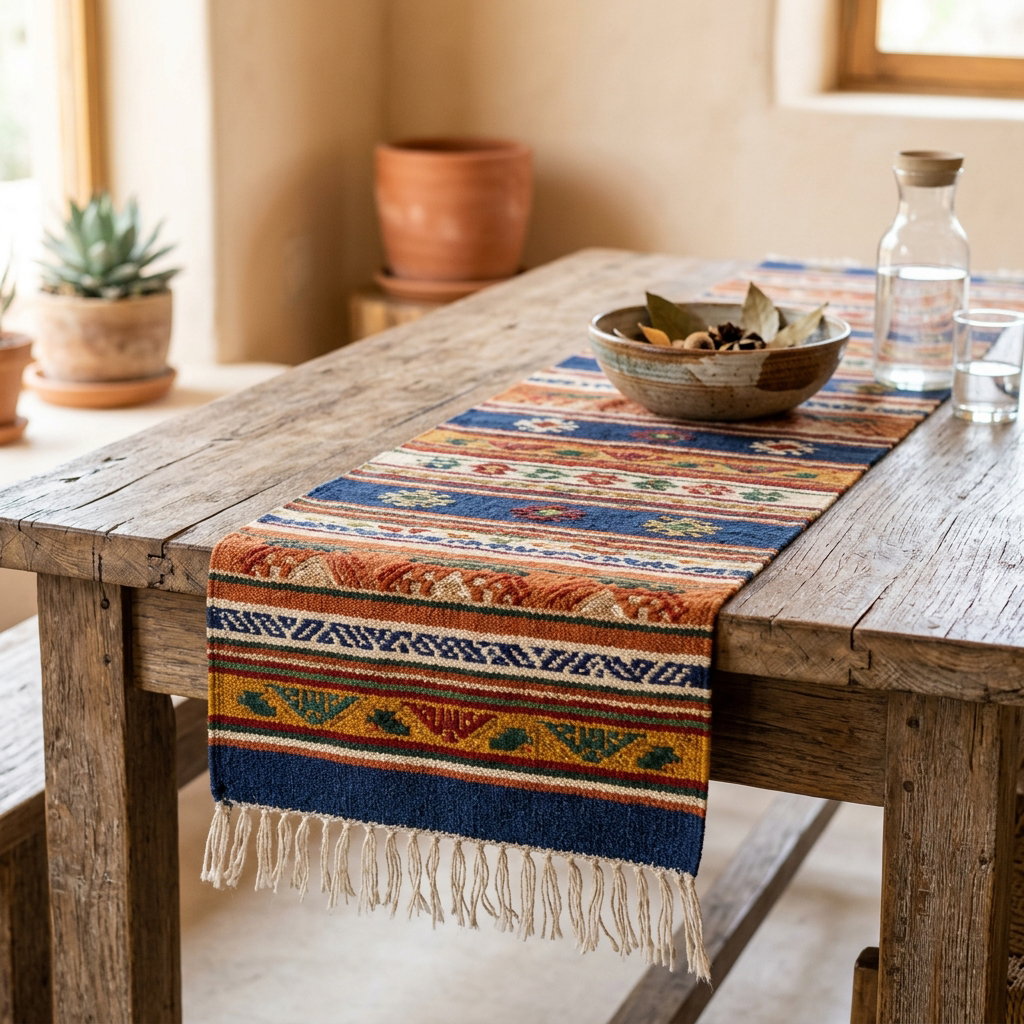 Camino de mesa de lana tejido a mano · Handwoven Wool Table Runner