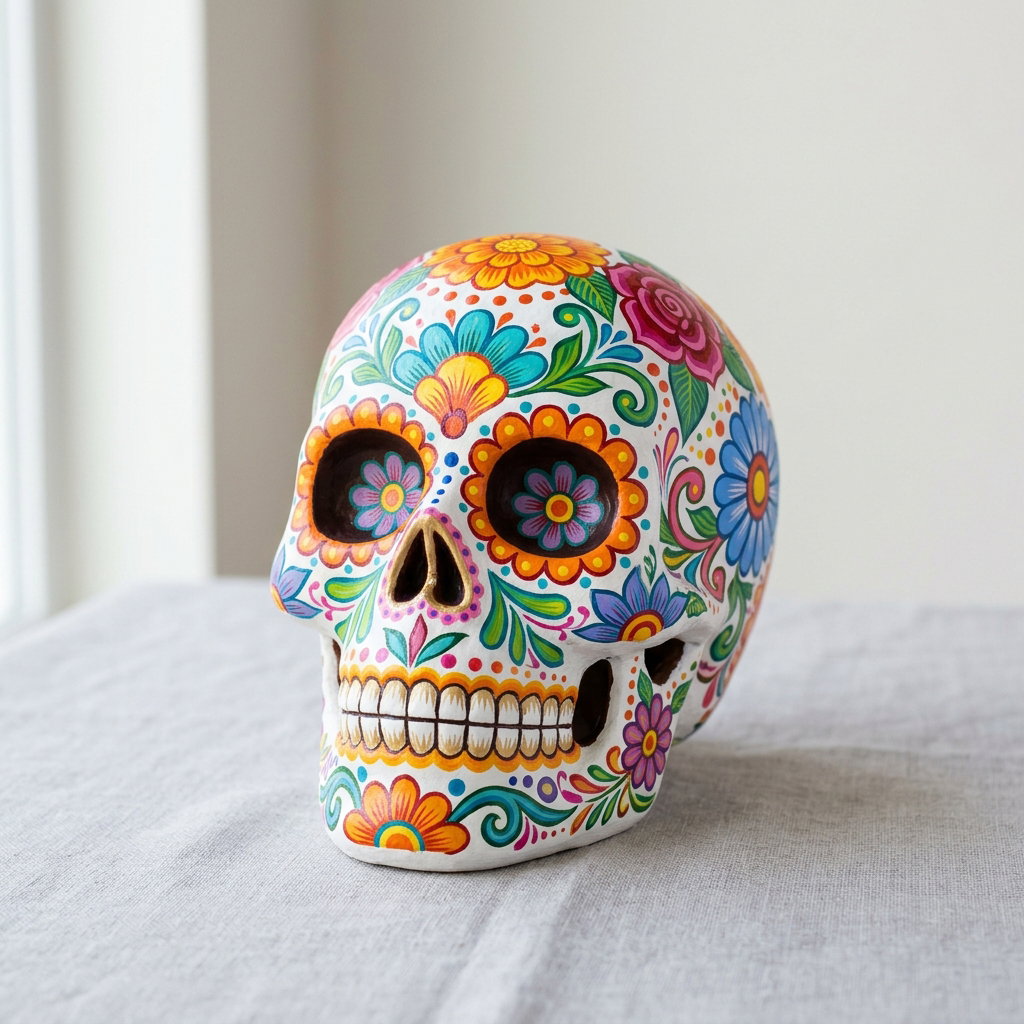 Calavera de papel maché pintada a mano · Hand-painted Papier-Mâché Skull