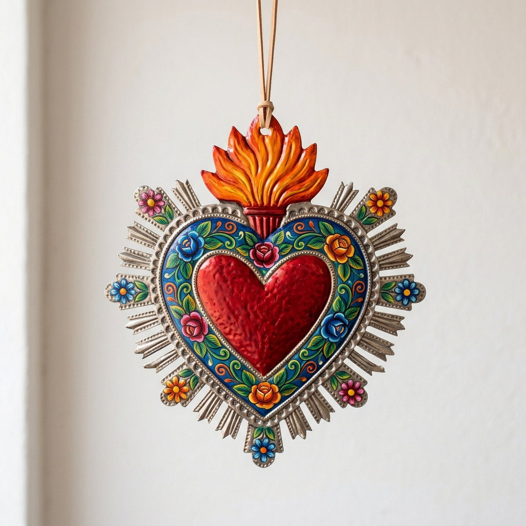 Corazón de hojalata pintado a mano · Hand-painted Tin Heart