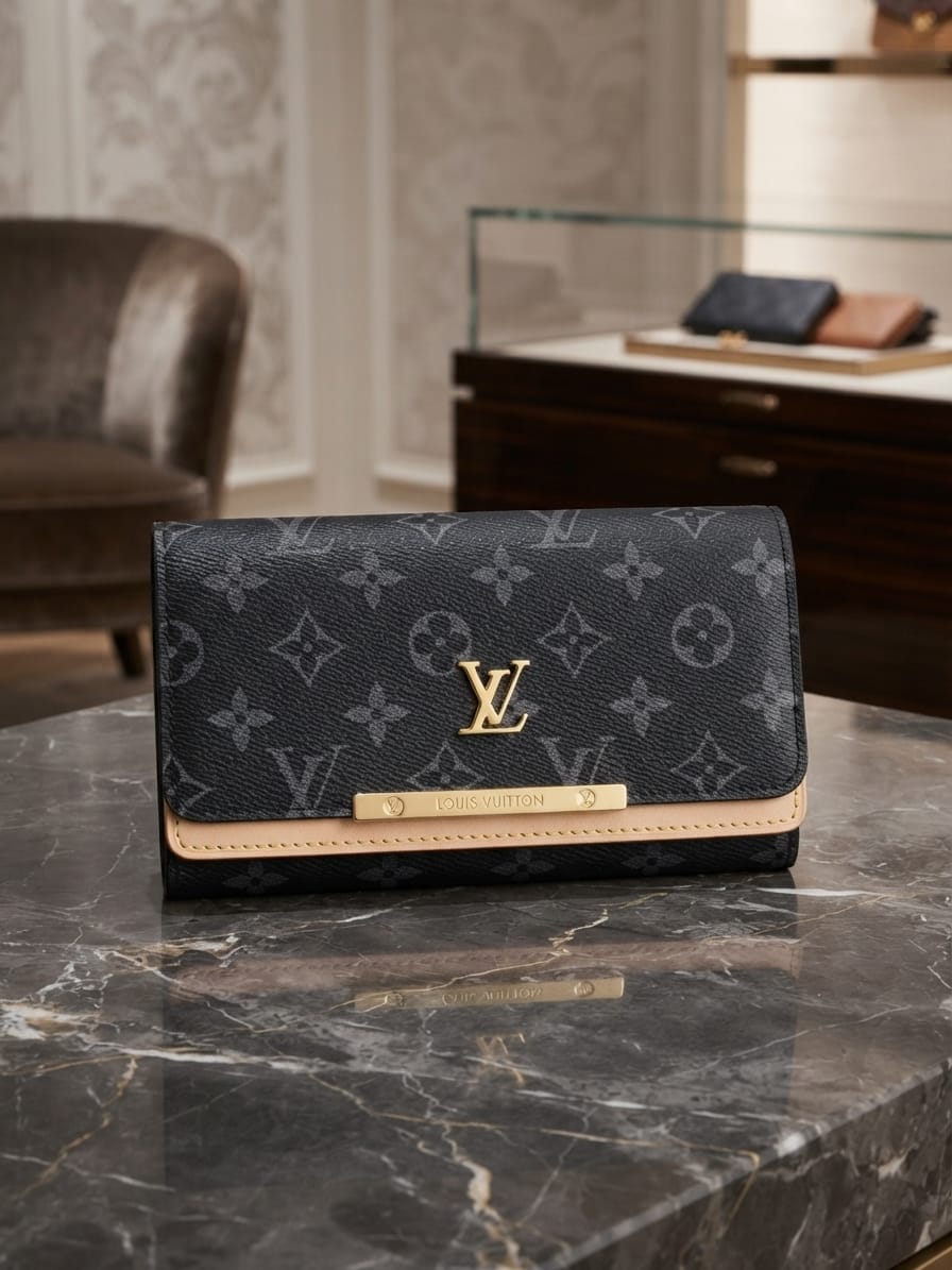Lv big wallet black apricot